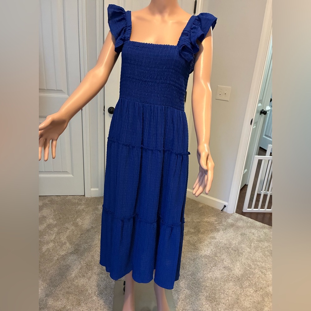 Elegant Blue Ruffle Dress by Vince Camuto.